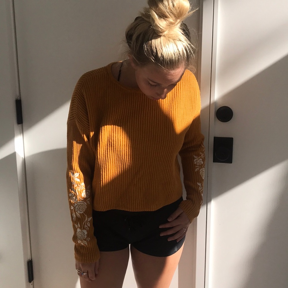 LA Hearts Mustard Sweater w/ Embroidery
